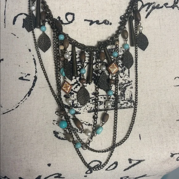 Faux Turquoise Layered Bib Necklace - Picture 2 of 5